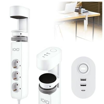IOIO contactdoos SL3000, 3 stopcontacten en 3 USB-poorten, tafelklem, wit