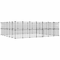 VidaXL Huisdierenkooi met deur 52 panelen 35x35 cm staal zwart - thumbnail