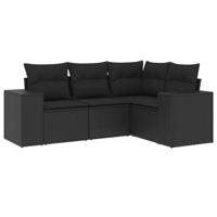 4-delige Loungeset met kussens poly rattan zwart - thumbnail