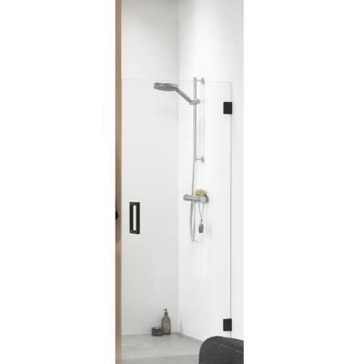 swingdeur (voor plaatsing tussen 2 muren) 1000 breed 2000 hoog mat zwart helder glas + antikalk