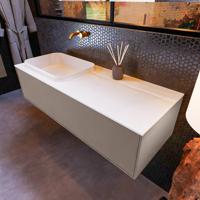 Badkamermeubelset Mondiaz Erin 120 cm met 1 Lade met RIDGE Wastafel Links Talc Zonder Kraangaten Greeploos Mat Smoke - thumbnail