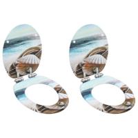 Toiletbrillen 2 st met soft-close deksels MDF mosselontwerp - thumbnail