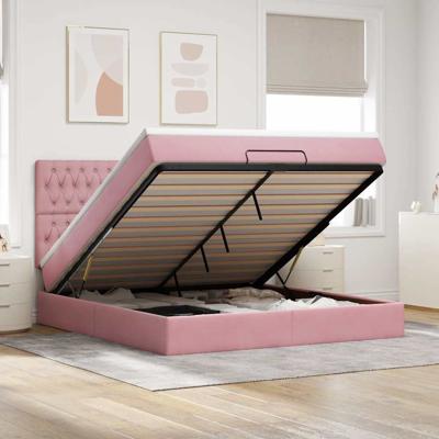 Ottoman bed met matrassen 90x200cm fluweel roze