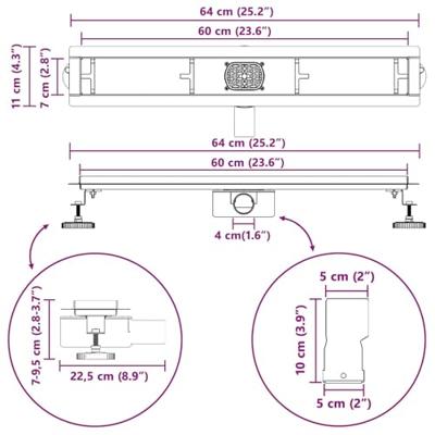 VidaXL Doucheafvoer 2-in-1 met 360° sifon zwart 60 cm