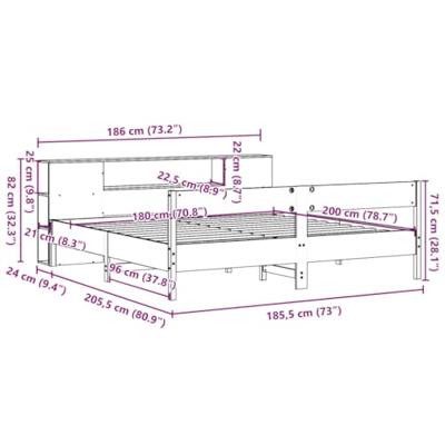 Bed met boekenkast zonder matras grenenhout wasbruin 180x200 cm