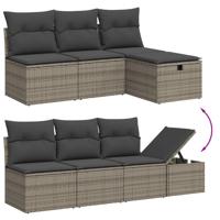 9-delige Loungeset met kussens poly rattan grijs - thumbnail