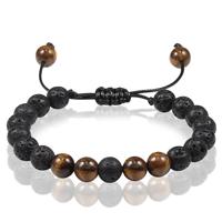 Kralen armband Memphis Verstelbaar Lavasteen Tijgeroog 8mm - thumbnail