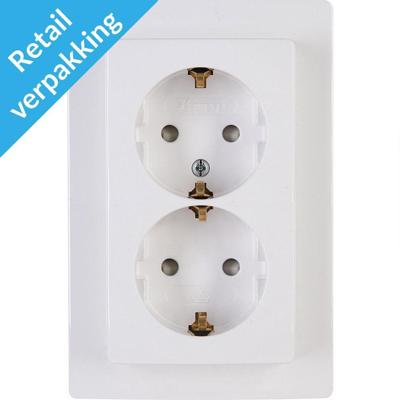 KOPP - Wandcontactdoos - Paris HK05 - Inbouw - 1-voudig Dubbel Stopcontact - Randaarde - Kinderbeveiliging - Arctic Glans Wit