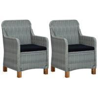 Tuinstoelen 2 st met kussens poly rattan lichtgrijs - thumbnail