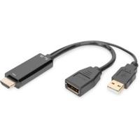 Digitus AK-330101-002-S HDMI-kabel DisplayPort / HDMI / USB Aansluitkabel DisplayPort-bus, HDMI-A-stekker, USB-A stekker 0.2 m Zwart 4K UHD, Afgeschermd - thumbnail