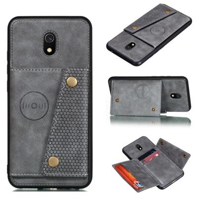 Voor Xiaomi Redmi 8A schokbestendige magnetische PU + TPU beschermhoes met kaartsleuven (grijs)