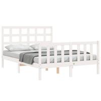Bedframe met hoofdbord massief hout wit - thumbnail