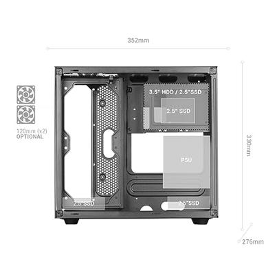 Mars Gaming MCVIEWW, Wit, Micro-ATX Mini-Tower Gaming Case, 90° Frameloos Gehard Glas, Modulair Dual Chamber Frame, Volledig Vloeistofgekoelde Case-ondersteuning