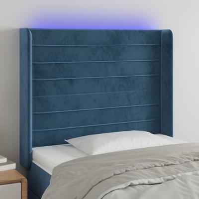 Hoofdbord LED 93x16x118/128 cm fluweel donkerblauw