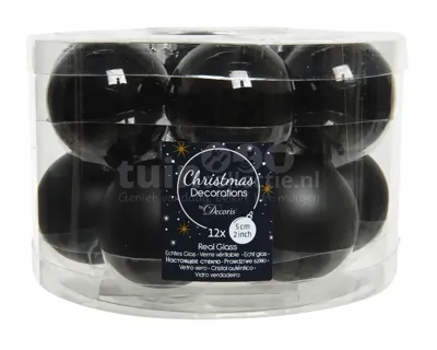Kerstballen Glas Ø5cm Zwart 12st
