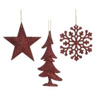 Hanger plc glitter ossenbloed assorti kerstbal hangdeco kerst Decoris - Decoris - thumbnail