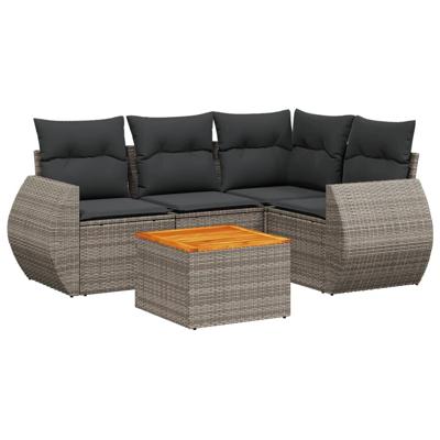5-delige Loungeset met kussens poly rattan grijs