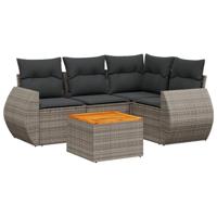 5-delige Loungeset met kussens poly rattan grijs - thumbnail