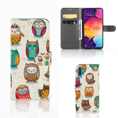 Samsung Galaxy A50 Telefoonhoesje met Pasjes Vrolijke Uilen Samsung Galaxy A50 Telefoonhoesje met Pasjes Vrolijke Uilen
