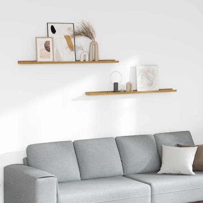 Wandplank met plank 2 pcs Beige 115 x 9 x 3 cm Bewerkt hout