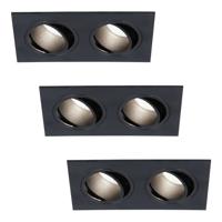 Set van 3 Mallorca LED inbouwspot - IP20 - Kantelbaar - 8 Watt 690 Lumen - 6500K Daglicht wit - Dubbel - GU10 - Dimbaar - Rechthoek - Voor binnen - Zwart - thumbnail