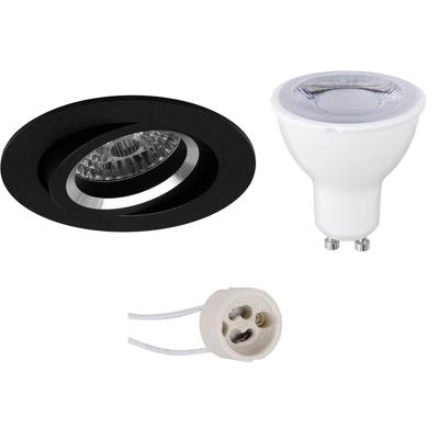 GU10 Inbouwspot Set - Mat Zwart - Inbouw Rond - Dimbaar - Kantelbaar - Pragmi Aerony Pro - 6W - Warm Wit 3000K - Ø82mm