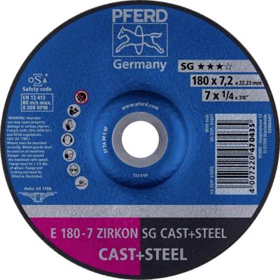 PFERD TOOLS 62217628 E 180-7 ZIRKON SG CAST+STEEL Afbraamschijf gebogen Diameter 180 mm Boordiameter 22.23 mm Grijs/grauw sferoïdisch gietijzer, Staal, Gegoten