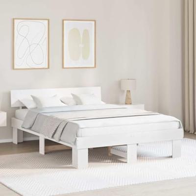 Bedframe met hoofdeinde Wit 160 x 200 cm Massief grenenhout