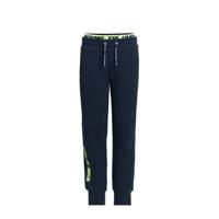 WE Fashion slim fit joggingbroek met tekst donkerblauw/neon groen - thumbnail