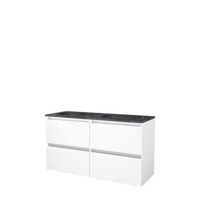 Basic-Line Start 46 Badkamermeubelset - 120 x 46 cm - Greeploos - 4 Lades - Hardstenen Wastafel - 2 Kraangaten - Ice White