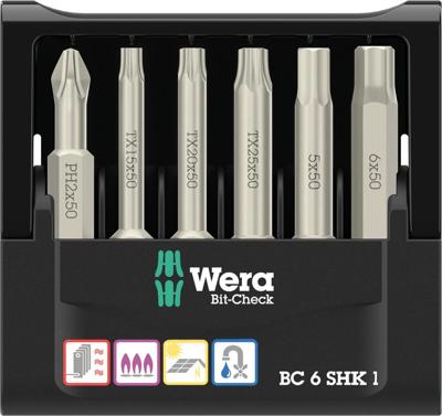 Wera Bit-Check 6 SHK 1 SB 05073631001 Bitset 6-delig Kruiskop Phillips, Torx, Inbus