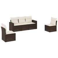 5-delige Loungeset met kussens poly rattan bruin - thumbnail