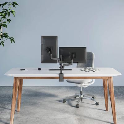 Manhattan 461597 Tafelbeugel voor monitor Aantal monteerbare displays: 2 Display(s) 43,2 cm (17) - 81,3 cm (32) Zwart Draaibaar, In hoogte verstelbaar,