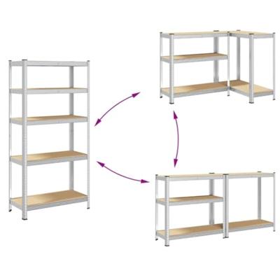 Opbergrek 5-laags staal en bewerkt hout zilverkleurig Opbergrek 5-laags staal en bewerkt hout zilverkleurig