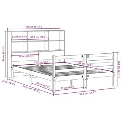 Bed met boekenkast zonder matras hout wasbruin 150x200 cm