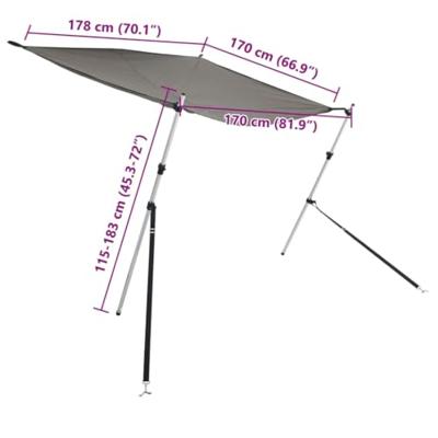 Schaduwdoek T-top 170x208x(115-183) cm antracietkleurig