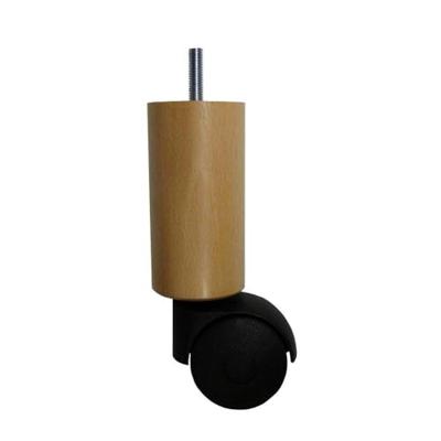 Meubelpoot met wiel en rem rond Ø 5 cm en hoogte 16 cm van massief hout (M8)