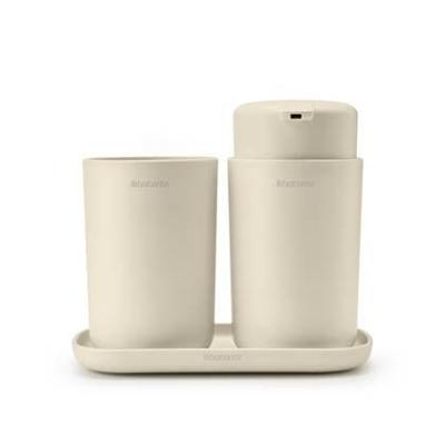 Brabantia ReNew Badkameraccessoires - set van 3 - Zeeppomp - Tandenborstelhouder - Schaal - soft beige 223402 Brabantia ReNew Badkameraccessoires - set van 3 - Zeeppomp - Tandenborstelhouder - Schaal - soft beige 223402