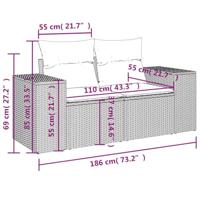 3-delige Loungeset met kussens poly rattan grijs - thumbnail