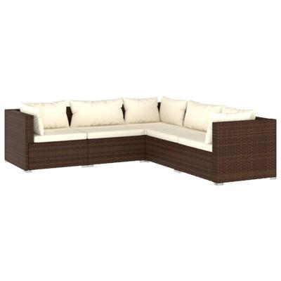 5-delige Loungeset met kussens poly rattan bruin
