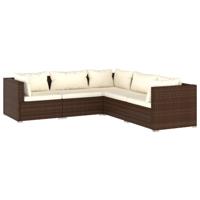 5-delige Loungeset met kussens poly rattan bruin - thumbnail