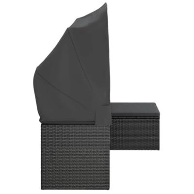 Tuinbank 3-zits met dak en voetenbank poly rattan zwart