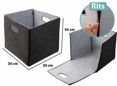 Gusta Opbergmand - Grijs - Vilt met Ritsen - 30x30x30cm Gusta Opbergmand - Grijs - Vilt met Ritsen - 30x30x30cm