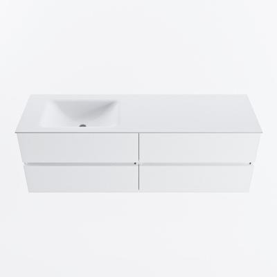 MONDIAZ VICA 150cm badmeubel onderkast Talc 4 lades. Wastafel CLOUD links zonder kraangat, kleur Talc.