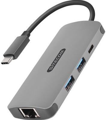 Sitecom CN-378 | USB-C naar Gigabit LAN Ethernet RJ45 + 2X USB 3.0 + 1x USB-C Power Delivery Port Adapter Hub - voor MacBook Pro/Air, Chromebook en andere USB Type C apparaten, grijs