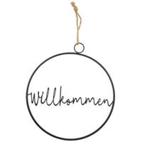 Hangdecoratie cirkel Willkommen zwart 39 cm | 12 stuks - thumbnail