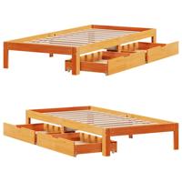 Bedframe met lades massief grenenhout wasbruin 140x200 cm - thumbnail