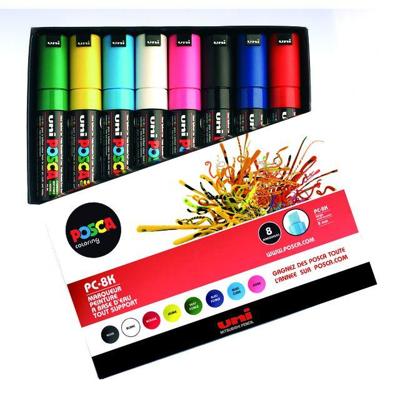 Paintmarker Uni POSCA PC8K breed schuin assorti set à 8 stuks