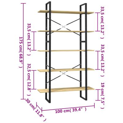 Boekenkast met 5 schappen 100x30x175 cm massief grenenhout - thumbnail