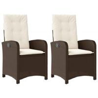 Tuinstoelen 2 st verstelbaar met kussens poly rattan bruin - thumbnail